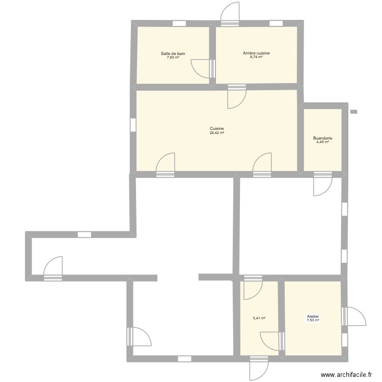 Rez de Chaussée. Plan de 6 pièces et 59 m2
