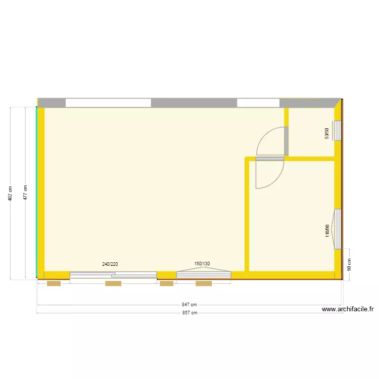 Vue plan implantation module murs MAUVAIS. Plan de 3  et 36 m²