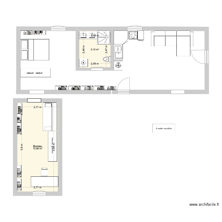 MEYRARGUES GITE. Plan de 2 pièces et 21 m2