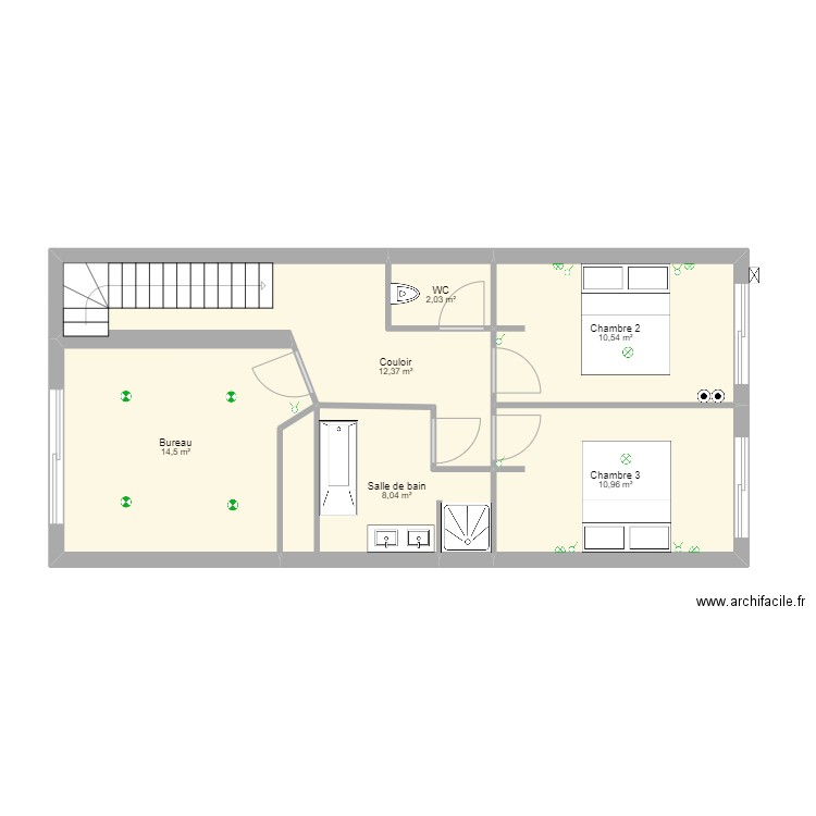Villa 2 R+1 CH2et3 bureau. Plan de 0 pièce et 0 m2