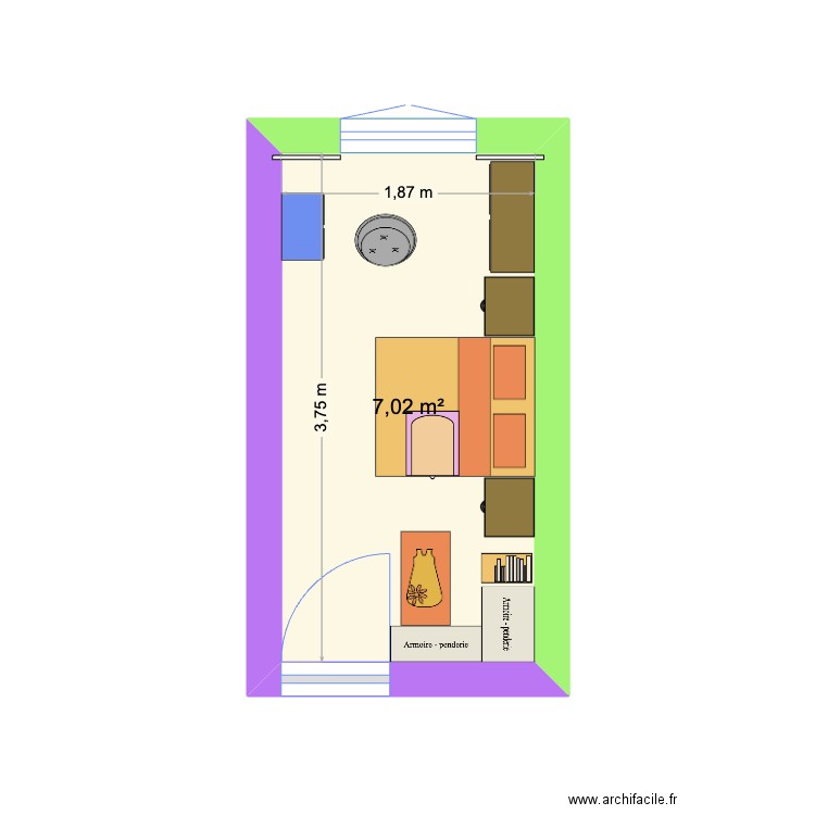 Chambre parents. Plan de 1 pièce et 7 m2