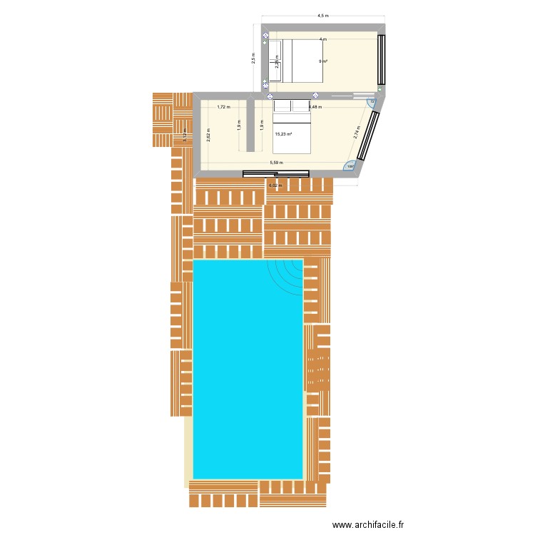 Projet extension. Plan de 2 pièces et 24 m2
