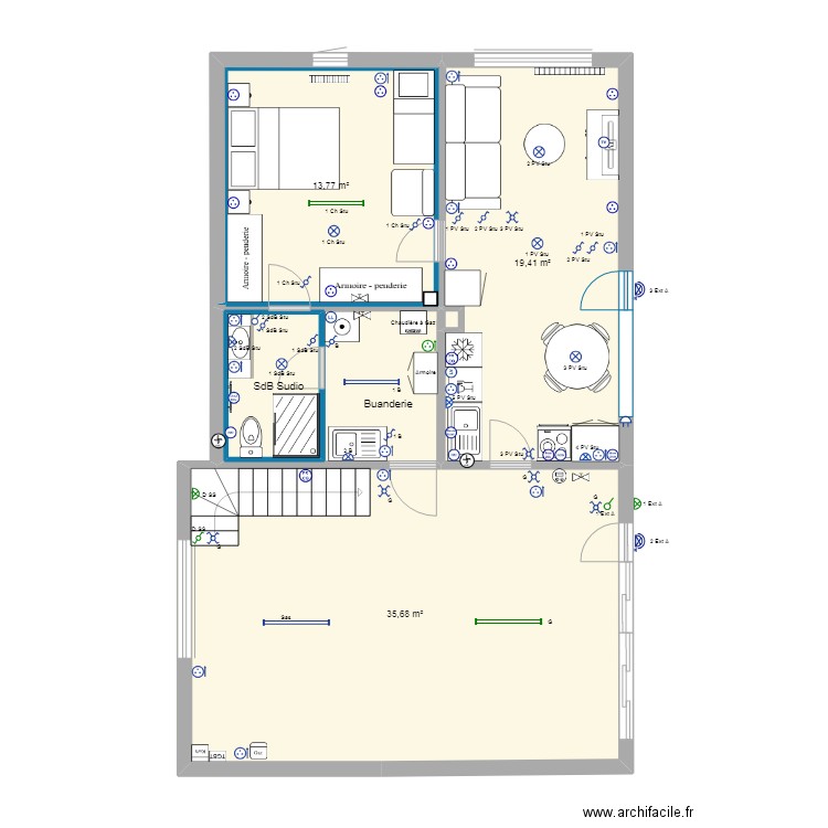 Maison du Tréport - Studio 4. Plan de 19 pièces et 159 m2