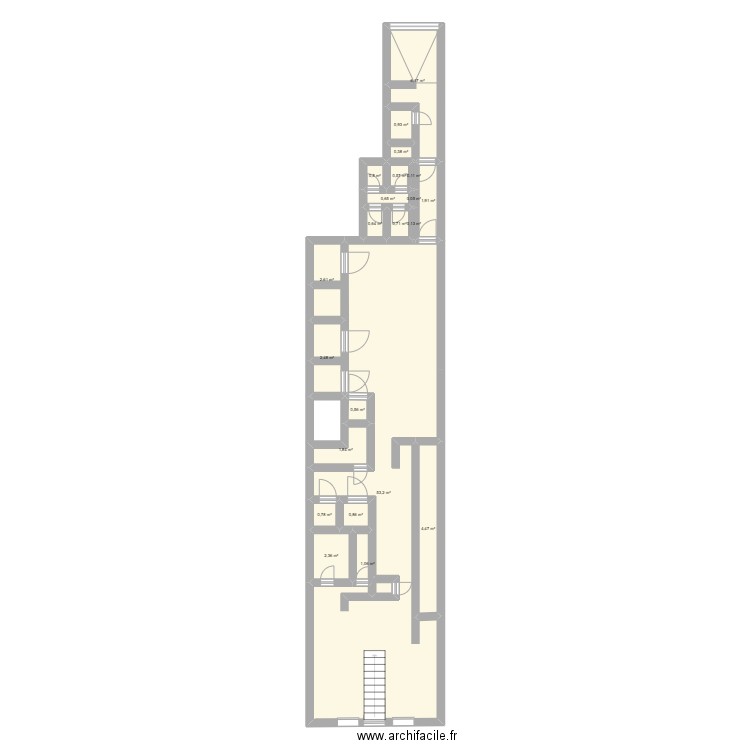 Boulangerie BEDOUIN. Plan de 22 pièces et 83 m2