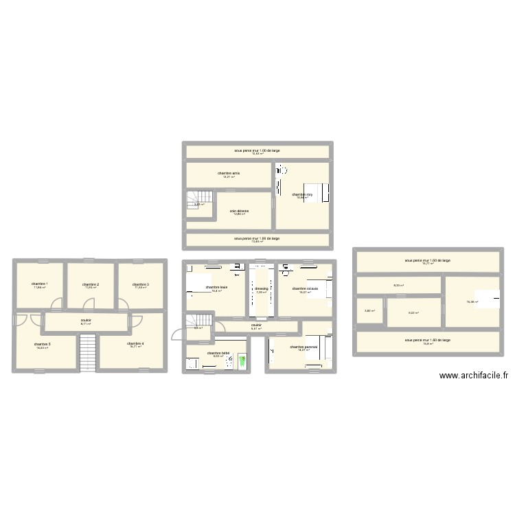 etage maison uxem avec sous pente modifier. Plan de 25 pièces et 287 m2