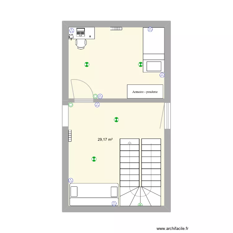 Plan chambre +salle jeu. Plan de 1  et 29 m²