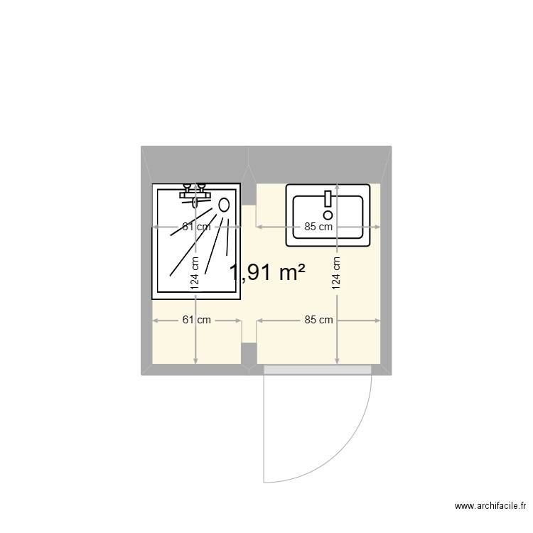 Douche RDC. Plan de 1 pièce et 2 m2