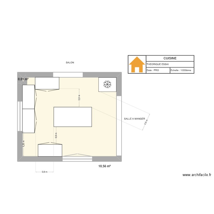 plan cuisine. Plan de 2 pièces et 19 m2