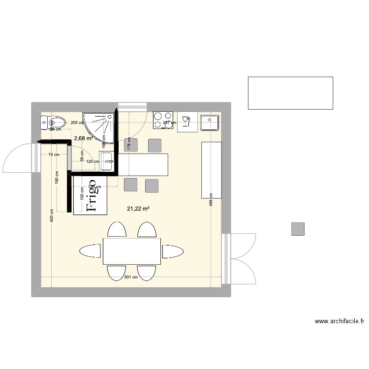 Cuisine 2. Plan de 2 pièces et 24 m2