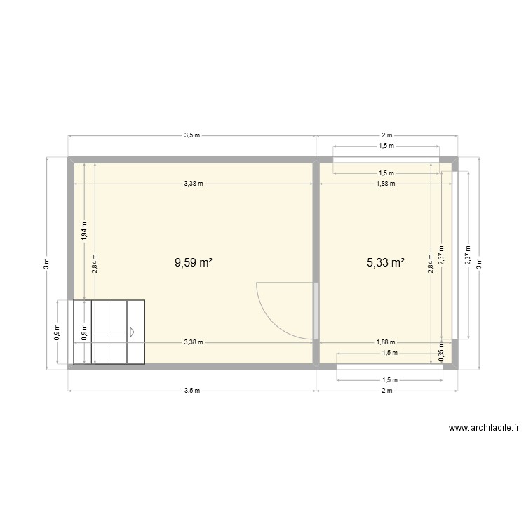 gabion decla. Plan de 2 pièces et 15 m2