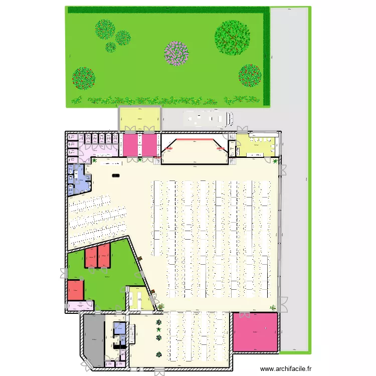 Auberge avec vestiaire wc Merchandising &agrave; l entr&eacute;e 600 pers. Plan de 37  et 1776 m²