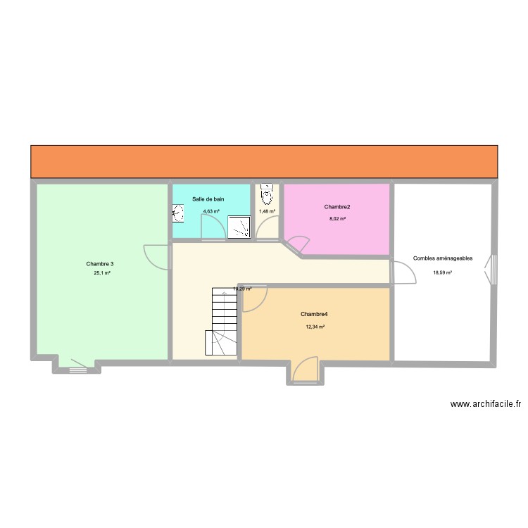 étage maison manon. Plan de 7 pièces et 83 m2