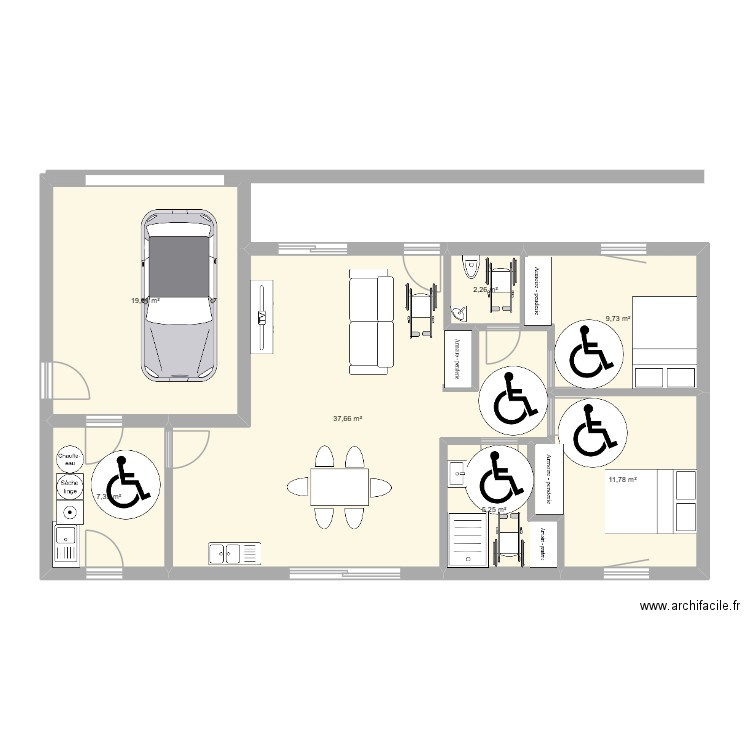 LOCATIF 2. Plan de 7 pièces et 92 m2