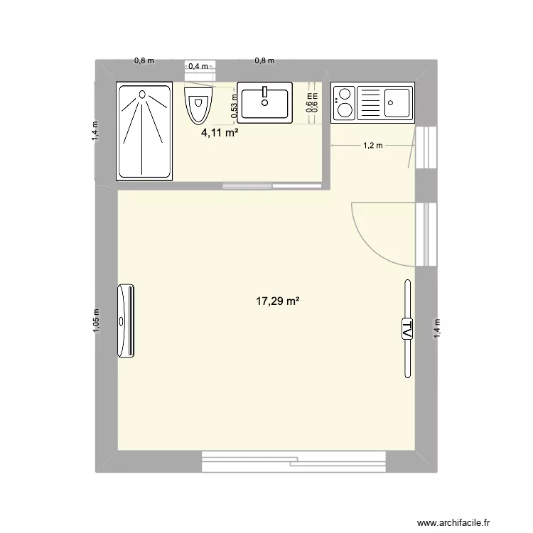 projet 2. Plan de 2  et 21 m²