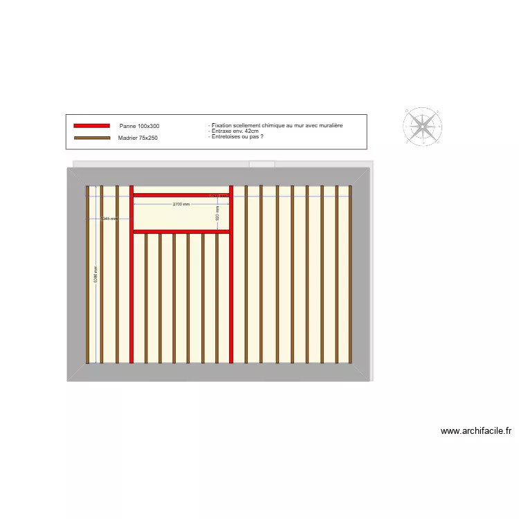 plan maison, ETAGE sch&eacute;ma solivage bois. Plan de 2  et 76 m²