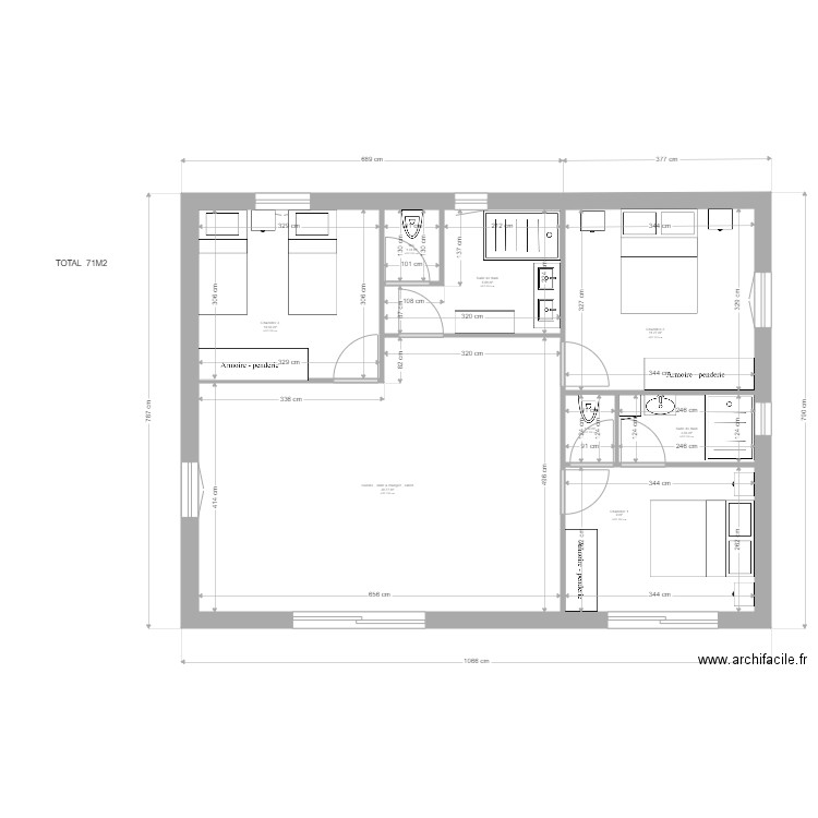 chalet 2. Plan de 8 pièces et 71 m2