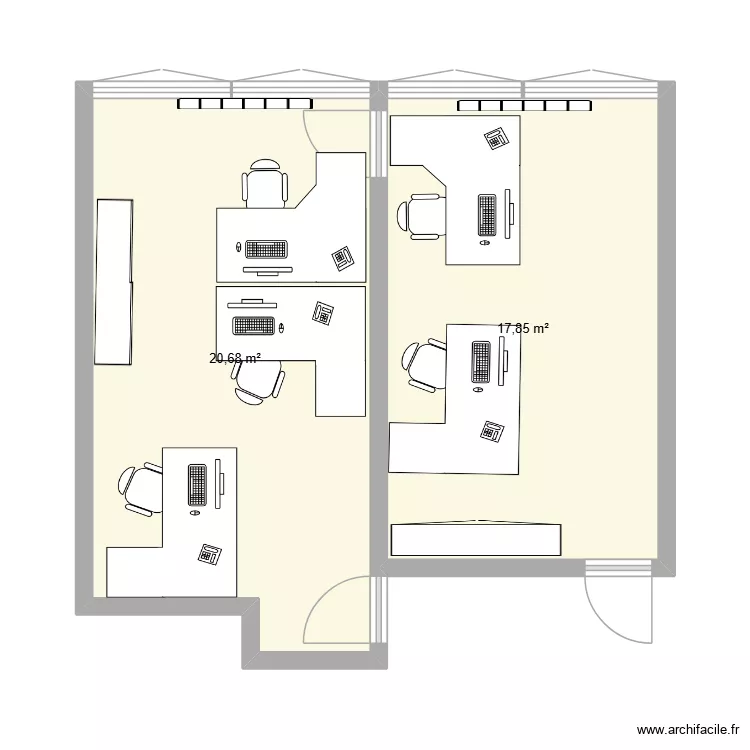Am&eacute;nagement bureaux souhait&eacute;s 2. Plan de 2  et 39 m²