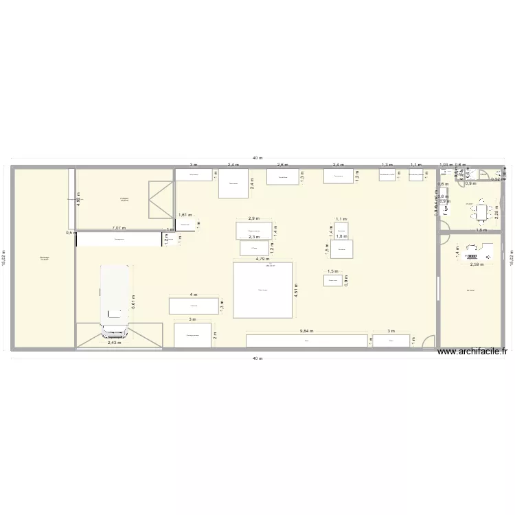 atelier. Plan de 7  et 565 m²