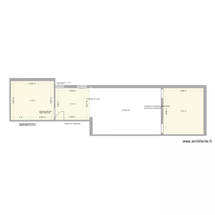 SIGNY - CUISINE SAM SALON. Plan de 3  et 47 m²