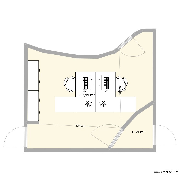 Secretariat. Plan de 2 pièces et 19 m2