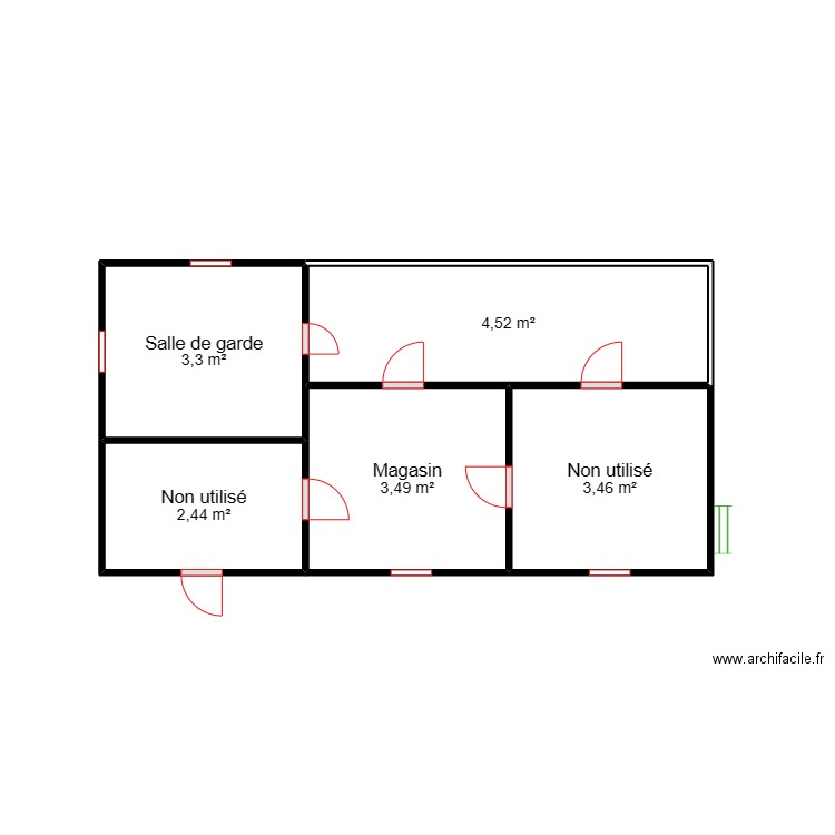 Vue en plan Magasin et Salle de garde DJIBIO. Plan de 5 pièces et 17 m2