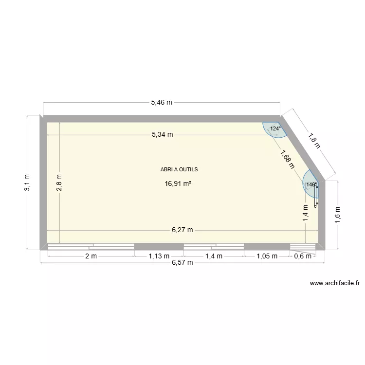 plan interieur abri de jardin 3. Plan de 1  et 17 m²
