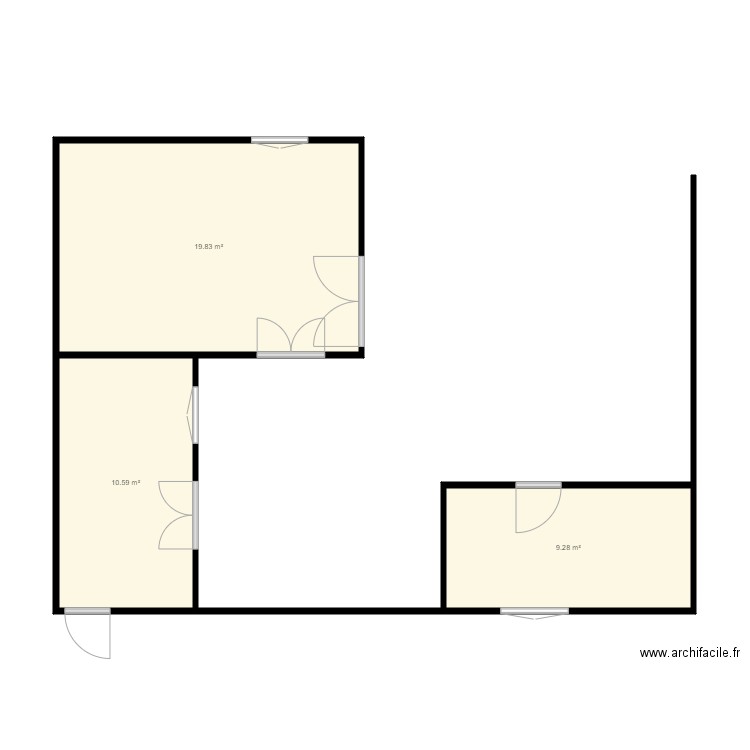 auvent. Plan de 3 pièces et 40 m2