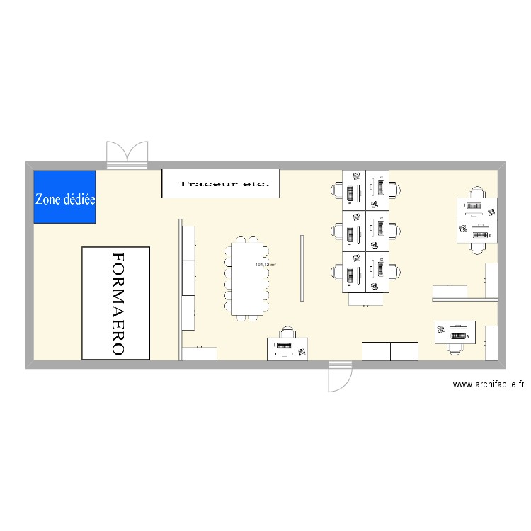 Bureau MI. Plan de 1 pièce et 104 m2