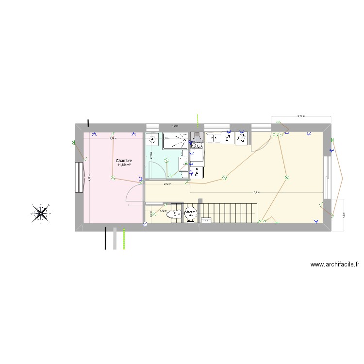 Plan ext Langeot 3. Plan de 3 pièces et 18 m2