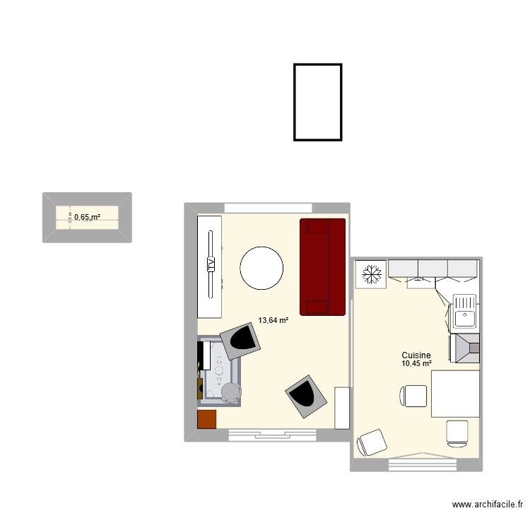 vsx. Plan de 3 pièces et 25 m2