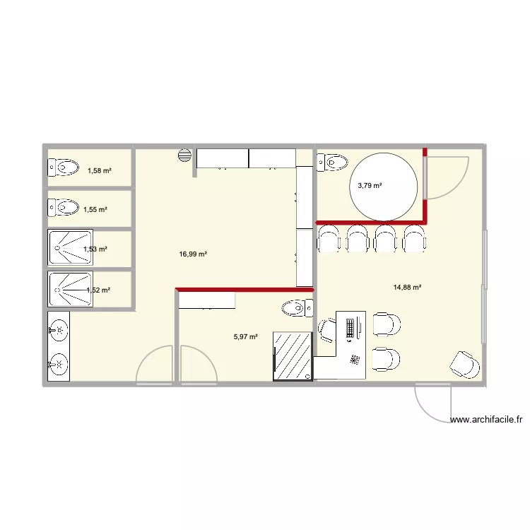 spironello Mondouzil RDC. Plan de 8  et 48 m²