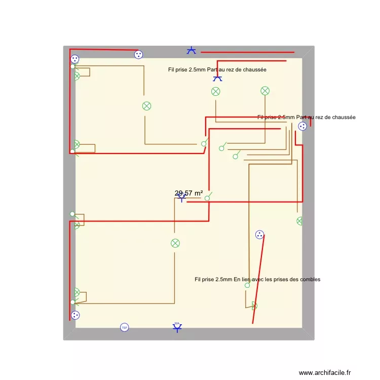 Electricité 1er étage. Plan de 1 Pièce et 30 m² Electricité 1er étage. Plan de 1 Pièce et 30 m²