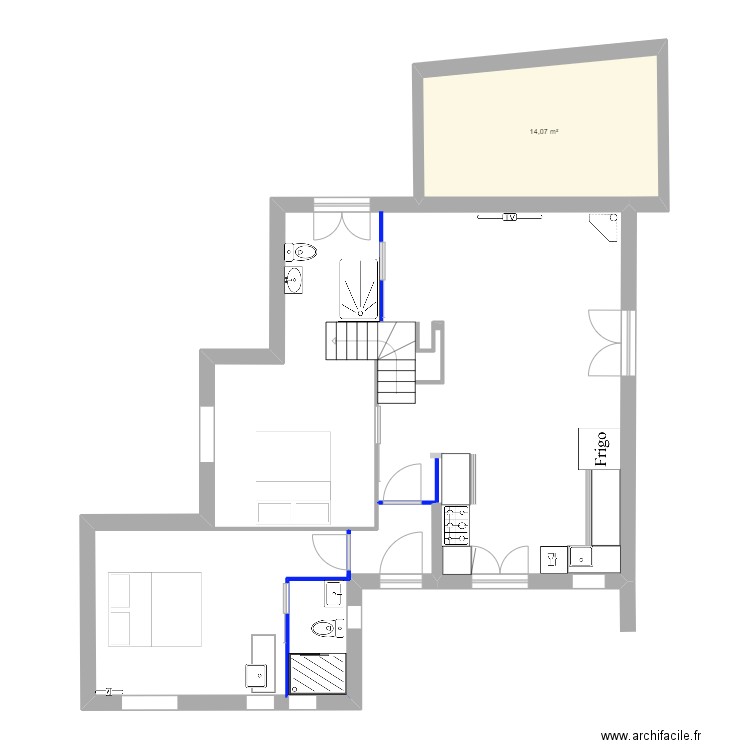 RDC v2. Plan de 1 pièce et 14 m2