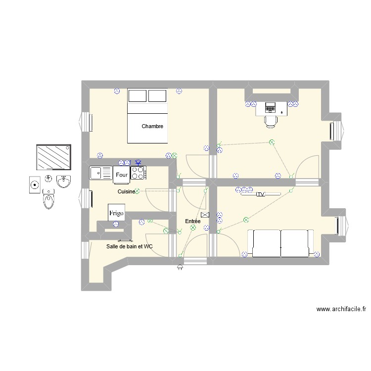 shi. Plan de 8 pièces et 42 m2