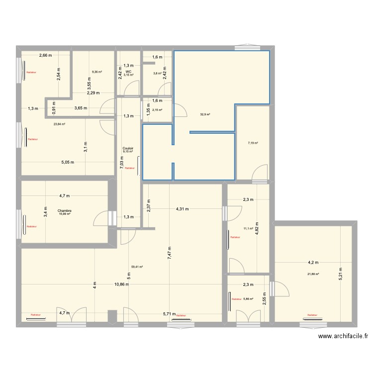 audrey-adrien COTE. Plan de 13 pièces et 206 m2