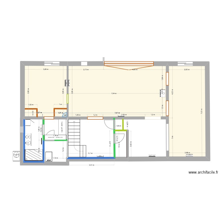 RDJ Hendaye ss meuble. Plan de 3 pièces et 63 m2