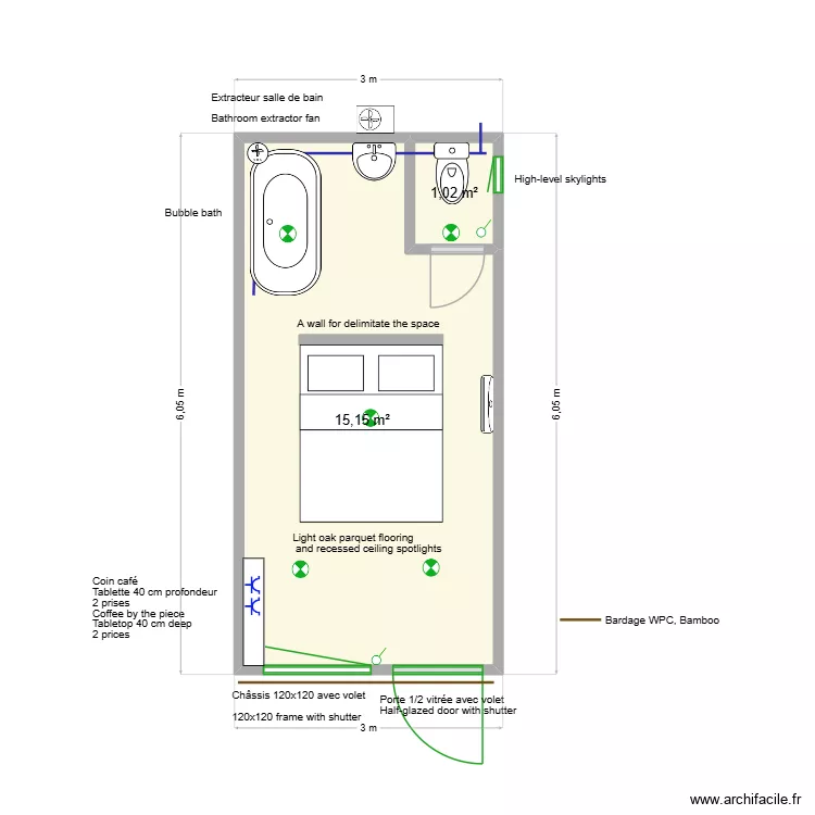 Montesixo habitation. Plan de 2  et 16 m²