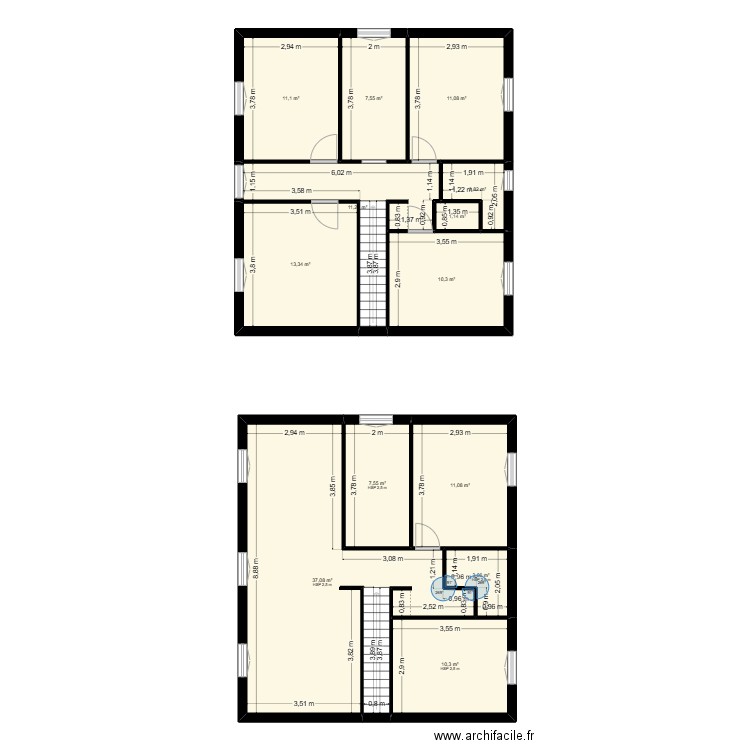 BUTHIERS. Plan de 13 pièces et 138 m2