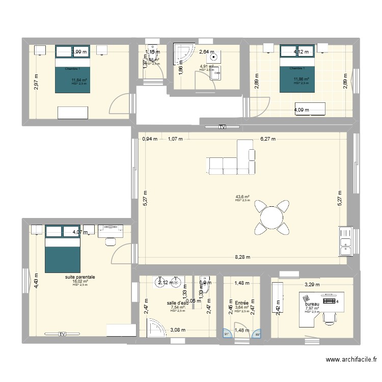 maison petit canal. Plan de 9 pièces et 111 m2