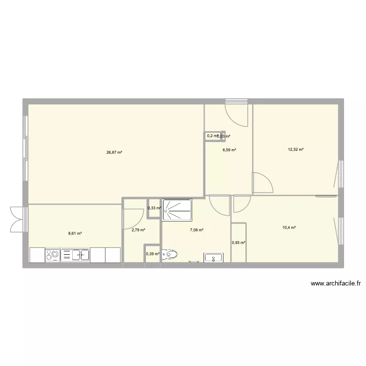 Appartement de Loulou et Floflo. Plan de 12  et 77 m²