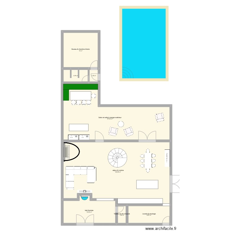 Maison cactus rez de chaussé. Plan de 8 pièces et 188 m2