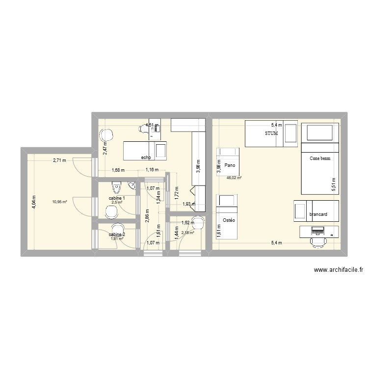 Palazzo. Plan de 5 pièces et 63 m2