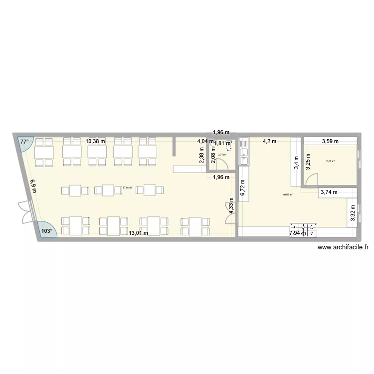 salle de restaurant. Plan de 4 et 144 m² salle de restaurant. Plan de 4 et 144 m²