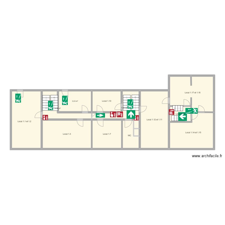 IDU Fondamental étage 1. Plan de 13 pièces et 95 m2