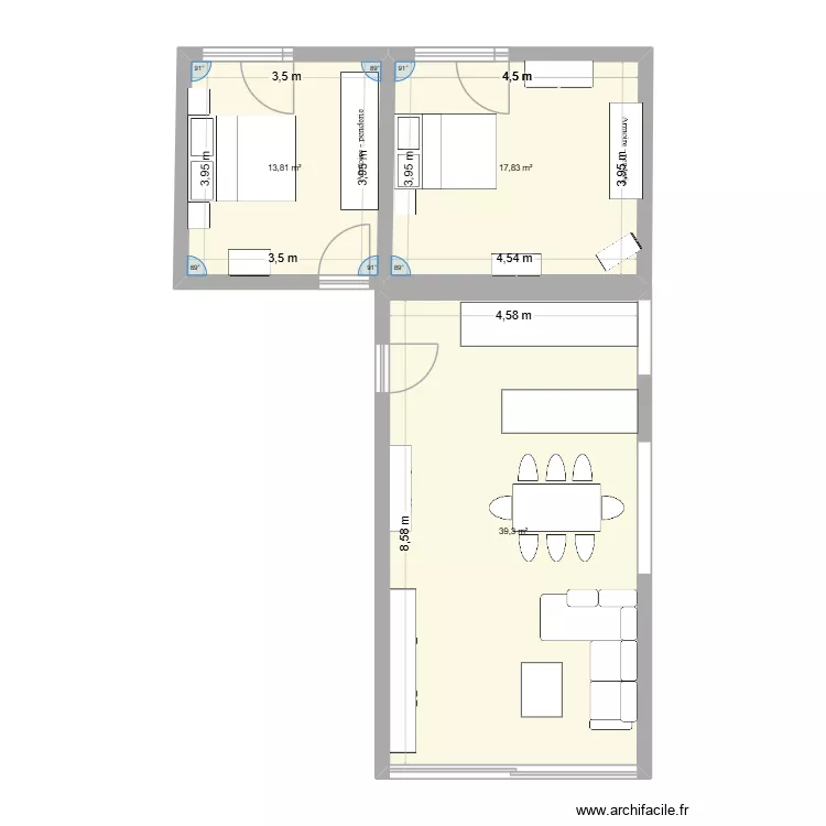 Appartement Joce. Plan de 3 pièces et 71 m²