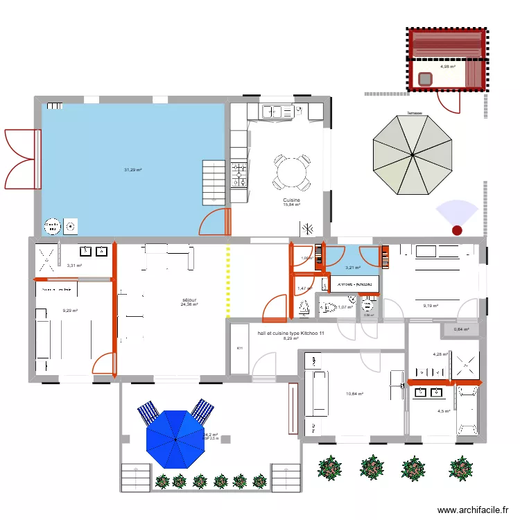 VF module 4 (totale location). Plan de 18 pièces et 158 m²