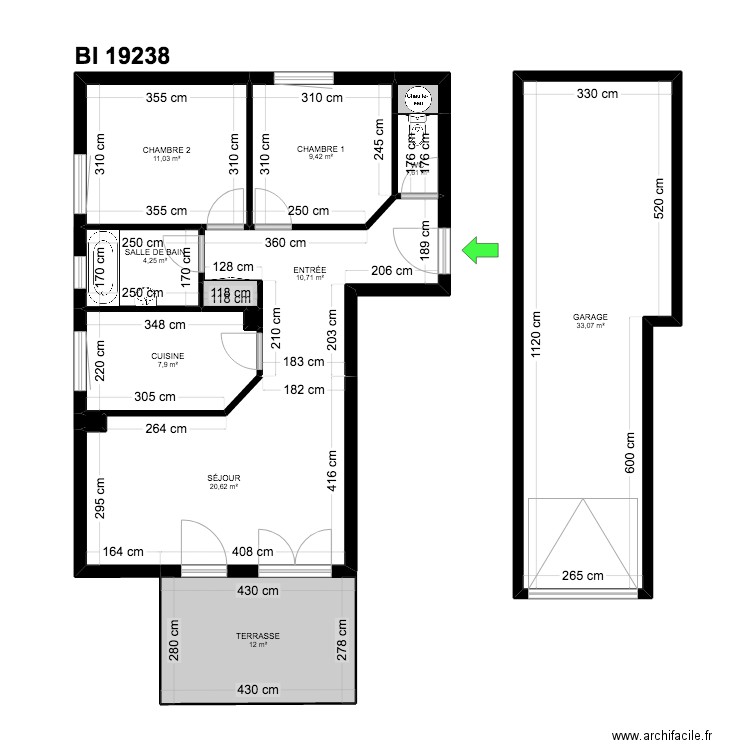 BI 19238. Plan de 13 pièces et 112 m2