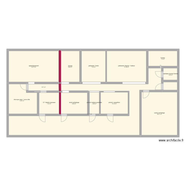 patisserie. Plan de 14 pièces et 219 m2