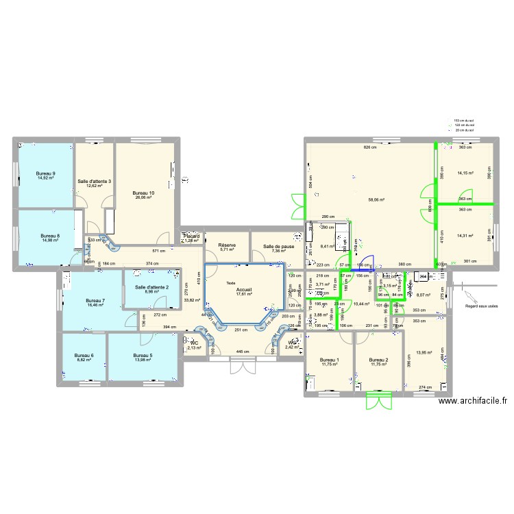 Plan initial Lot électricité 2. Plan de 28 pièces et 352 m2