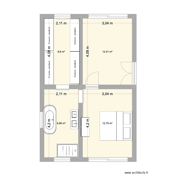 jjjhbgg. Plan de 4 pièces et 43 m2